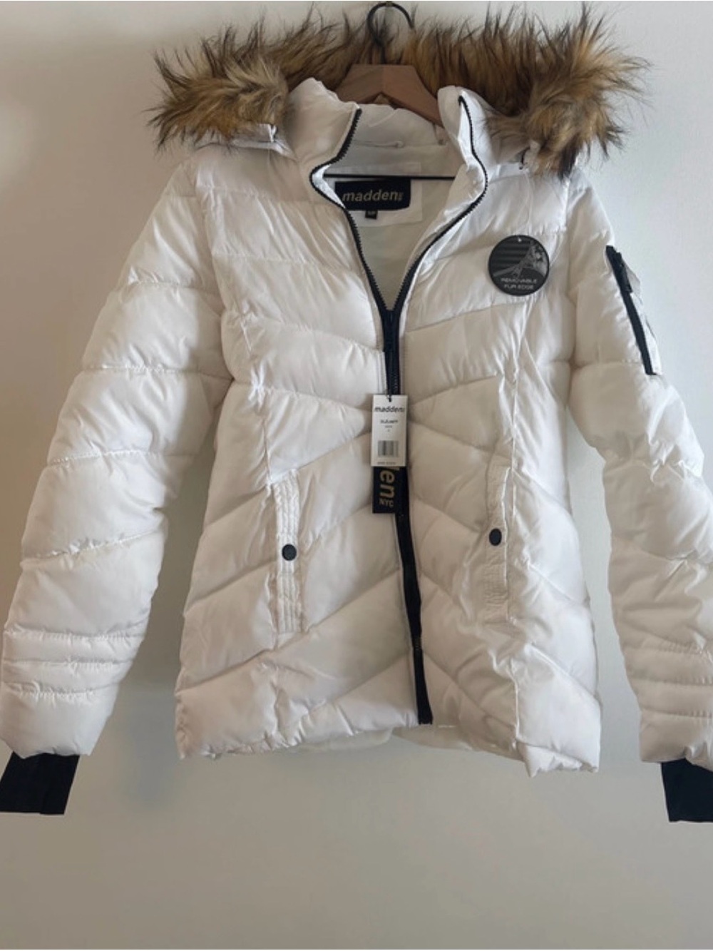 Madden White Faux-Fur Trim Puffer Jacket